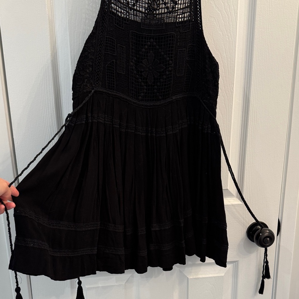 Free People Emily Crochet Mini Dress with side pull tie and tassle details - Picture 10 of 11